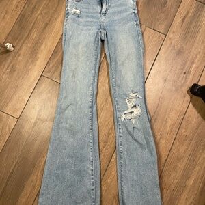 American Eagle Outfitters Light Blue Distressed Flare Jeans